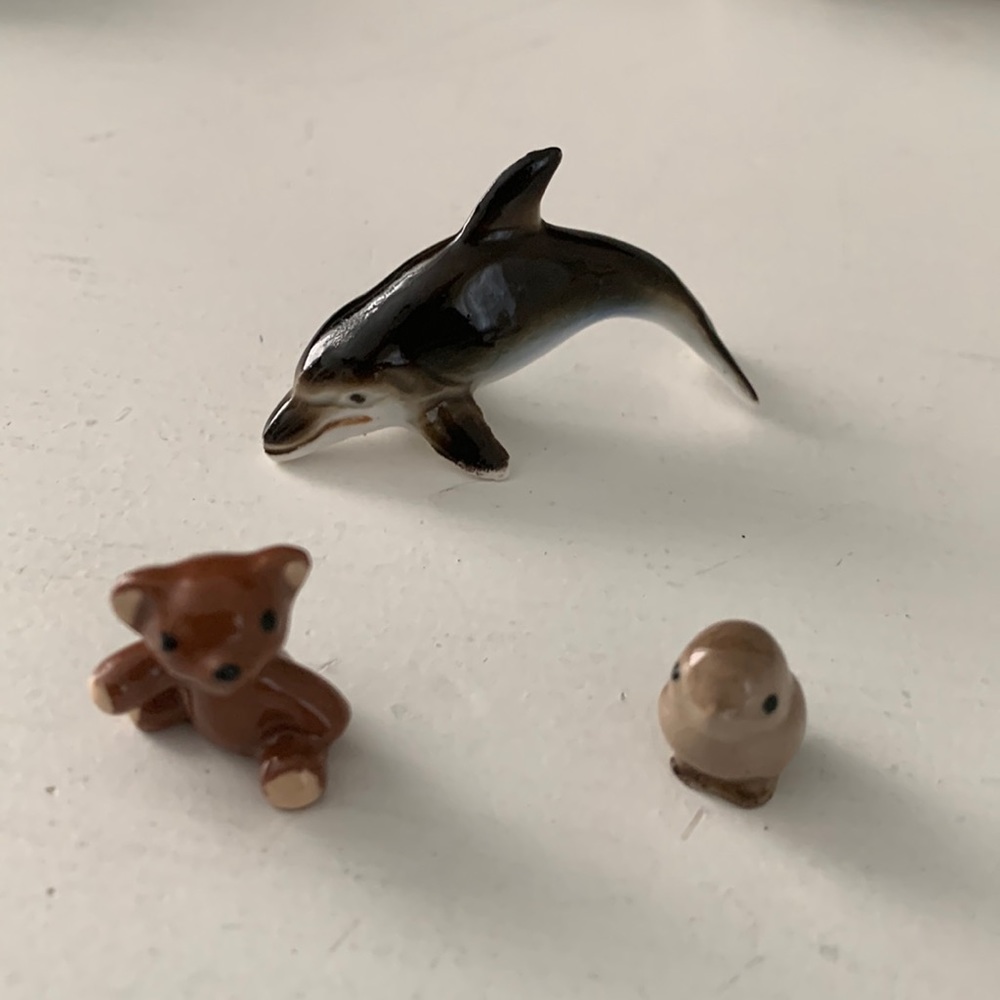 Porcelain dolphin teddy bear and chick